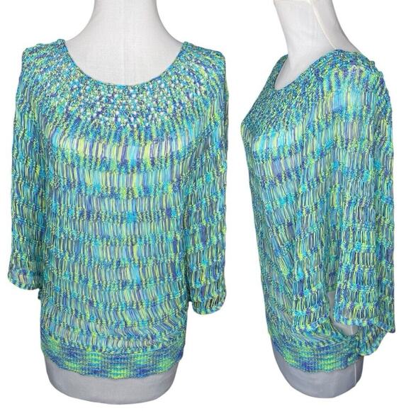 Mermaidcore Batwing Knit Top L Blue Retro Y2K 90s Whimsical Beach Summer‎ Vivid - Picture 8 of 8